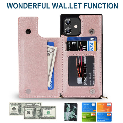 For iPhone 12 / 12 Pro Cross-body Square Double Buckle Flip Card Bag TPU+PU Case with Card Slots & Wallet & Photo & Strap(Rose Gold) - iPhone 12 / 12 Pro Cases by buy2fix | Online Shopping UK | buy2fix