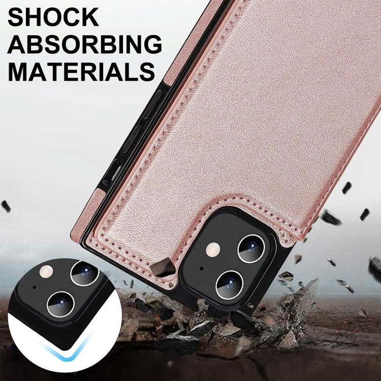 For iPhone 12 / 12 Pro Cross-body Square Double Buckle Flip Card Bag TPU+PU Case with Card Slots & Wallet & Photo & Strap(Rose Gold) - iPhone 12 / 12 Pro Cases by buy2fix | Online Shopping UK | buy2fix