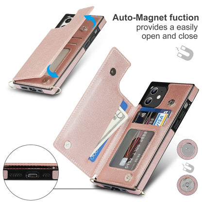 For iPhone 12 / 12 Pro Cross-body Square Double Buckle Flip Card Bag TPU+PU Case with Card Slots & Wallet & Photo & Strap(Rose Gold) - iPhone 12 / 12 Pro Cases by buy2fix | Online Shopping UK | buy2fix