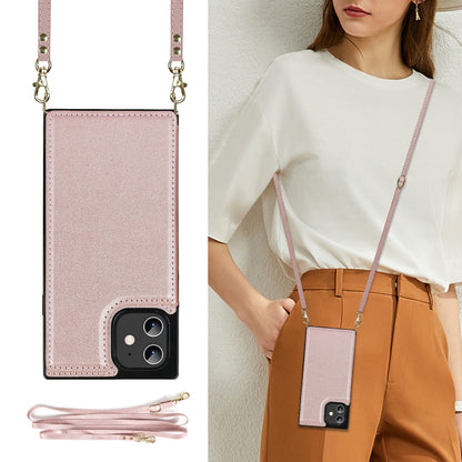 For iPhone 12 / 12 Pro Cross-body Square Double Buckle Flip Card Bag TPU+PU Case with Card Slots & Wallet & Photo & Strap(Rose Gold) - iPhone 12 / 12 Pro Cases by buy2fix | Online Shopping UK | buy2fix