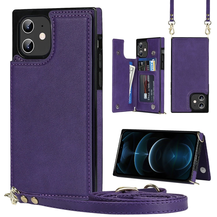 For iPhone 12 / 12 Pro Cross-body Square Double Buckle Flip Card Bag TPU+PU Case with Card Slots & Wallet & Photo & Strap(Purple) - iPhone 12 / 12 Pro Cases by buy2fix | Online Shopping UK | buy2fix