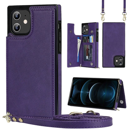 For iPhone 12 / 12 Pro Cross-body Square Double Buckle Flip Card Bag TPU+PU Case with Card Slots & Wallet & Photo & Strap(Purple) - iPhone 12 / 12 Pro Cases by buy2fix | Online Shopping UK | buy2fix