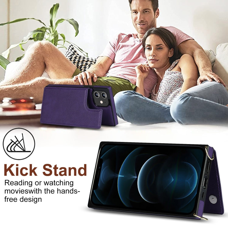 For iPhone 12 / 12 Pro Cross-body Square Double Buckle Flip Card Bag TPU+PU Case with Card Slots & Wallet & Photo & Strap(Purple) - iPhone 12 / 12 Pro Cases by buy2fix | Online Shopping UK | buy2fix