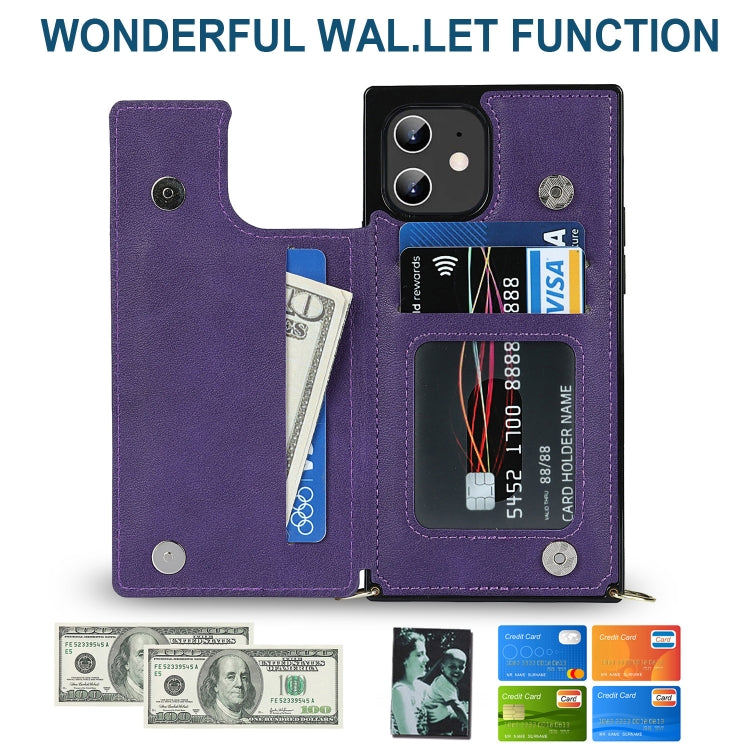 For iPhone 12 / 12 Pro Cross-body Square Double Buckle Flip Card Bag TPU+PU Case with Card Slots & Wallet & Photo & Strap(Purple) - iPhone 12 / 12 Pro Cases by buy2fix | Online Shopping UK | buy2fix