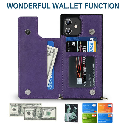 For iPhone 12 / 12 Pro Cross-body Square Double Buckle Flip Card Bag TPU+PU Case with Card Slots & Wallet & Photo & Strap(Purple) - iPhone 12 / 12 Pro Cases by buy2fix | Online Shopping UK | buy2fix