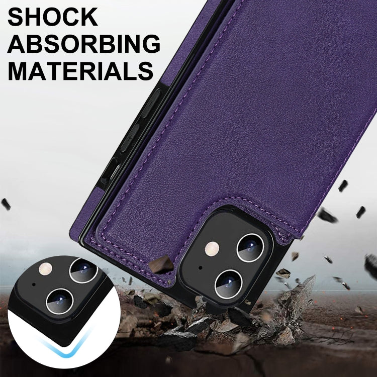 For iPhone 12 / 12 Pro Cross-body Square Double Buckle Flip Card Bag TPU+PU Case with Card Slots & Wallet & Photo & Strap(Purple) - iPhone 12 / 12 Pro Cases by buy2fix | Online Shopping UK | buy2fix