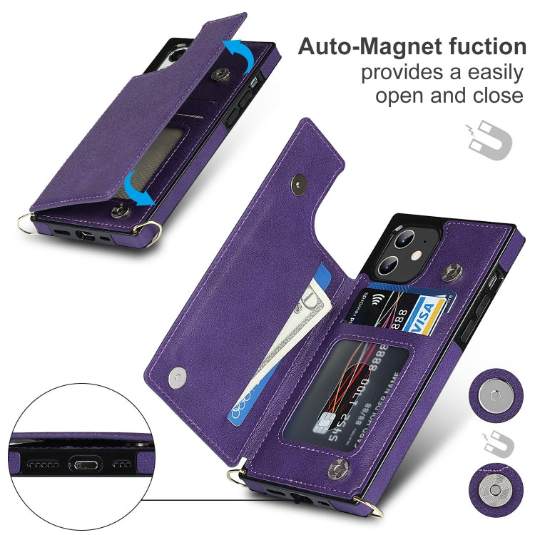 For iPhone 12 / 12 Pro Cross-body Square Double Buckle Flip Card Bag TPU+PU Case with Card Slots & Wallet & Photo & Strap(Purple) - iPhone 12 / 12 Pro Cases by buy2fix | Online Shopping UK | buy2fix