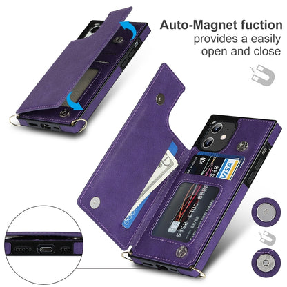 For iPhone 12 / 12 Pro Cross-body Square Double Buckle Flip Card Bag TPU+PU Case with Card Slots & Wallet & Photo & Strap(Purple) - iPhone 12 / 12 Pro Cases by buy2fix | Online Shopping UK | buy2fix