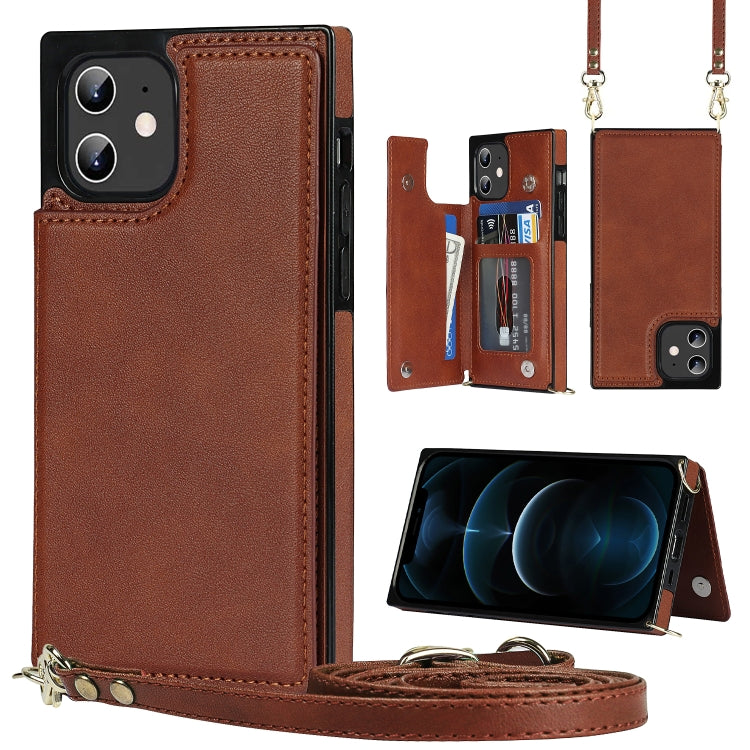 For iPhone 12 / 12 Pro Cross-body Square Double Buckle Flip Card Bag TPU+PU Case with Card Slots & Wallet & Photo & Strap(Brown) - iPhone 12 / 12 Pro Cases by buy2fix | Online Shopping UK | buy2fix