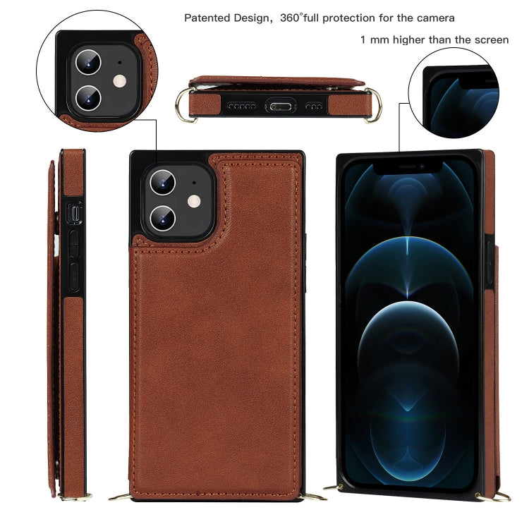 For iPhone 12 / 12 Pro Cross-body Square Double Buckle Flip Card Bag TPU+PU Case with Card Slots & Wallet & Photo & Strap(Brown) - iPhone 12 / 12 Pro Cases by buy2fix | Online Shopping UK | buy2fix