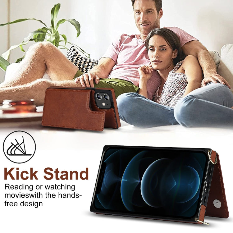 For iPhone 12 / 12 Pro Cross-body Square Double Buckle Flip Card Bag TPU+PU Case with Card Slots & Wallet & Photo & Strap(Brown) - iPhone 12 / 12 Pro Cases by buy2fix | Online Shopping UK | buy2fix