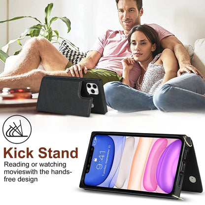 For iPhone 12 Pro Max Cross-body Square Double Buckle Flip Card Bag TPU+PU Case with Card Slots & Wallet & Photo & Strap(Black) - iPhone 12 Pro Max Cases by buy2fix | Online Shopping UK | buy2fix