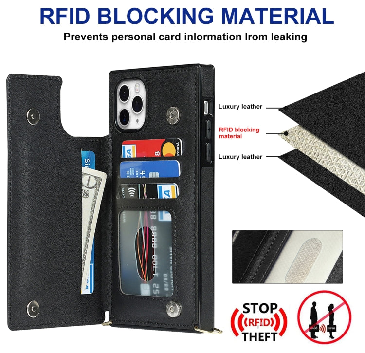 For iPhone 12 Pro Max Cross-body Square Double Buckle Flip Card Bag TPU+PU Case with Card Slots & Wallet & Photo & Strap(Black) - iPhone 12 Pro Max Cases by buy2fix | Online Shopping UK | buy2fix