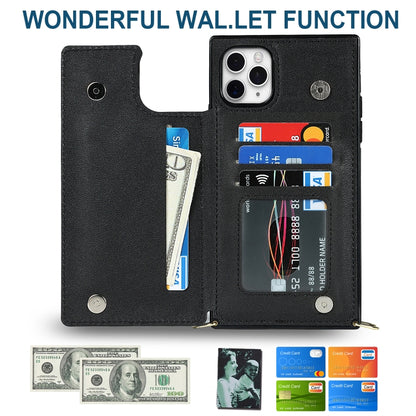For iPhone 12 Pro Max Cross-body Square Double Buckle Flip Card Bag TPU+PU Case with Card Slots & Wallet & Photo & Strap(Black) - iPhone 12 Pro Max Cases by buy2fix | Online Shopping UK | buy2fix