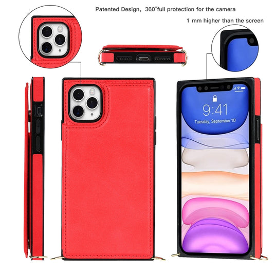 For iPhone 12 Pro Max Cross-body Square Double Buckle Flip Card Bag TPU+PU Case with Card Slots & Wallet & Photo & Strap(Red) - iPhone 12 Pro Max Cases by buy2fix | Online Shopping UK | buy2fix