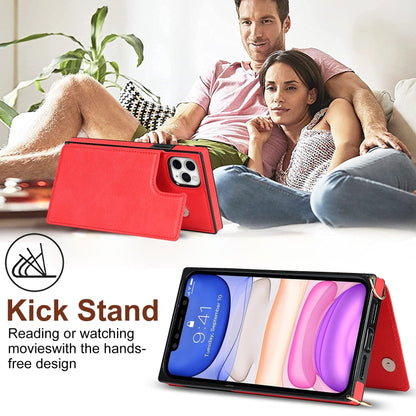 For iPhone 12 Pro Max Cross-body Square Double Buckle Flip Card Bag TPU+PU Case with Card Slots & Wallet & Photo & Strap(Red) - iPhone 12 Pro Max Cases by buy2fix | Online Shopping UK | buy2fix