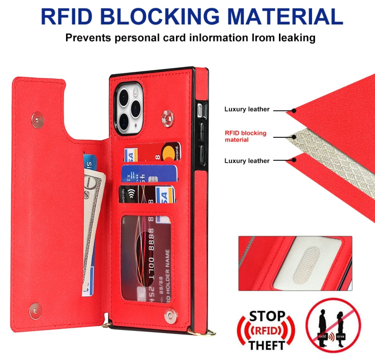 For iPhone 12 Pro Max Cross-body Square Double Buckle Flip Card Bag TPU+PU Case with Card Slots & Wallet & Photo & Strap(Red) - iPhone 12 Pro Max Cases by buy2fix | Online Shopping UK | buy2fix