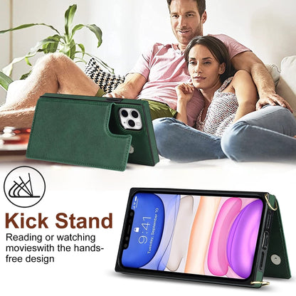 For iPhone 12 Pro Max Cross-body Square Double Buckle Flip Card Bag TPU+PU Case with Card Slots & Wallet & Photo & Strap(Green) - iPhone 12 Pro Max Cases by buy2fix | Online Shopping UK | buy2fix