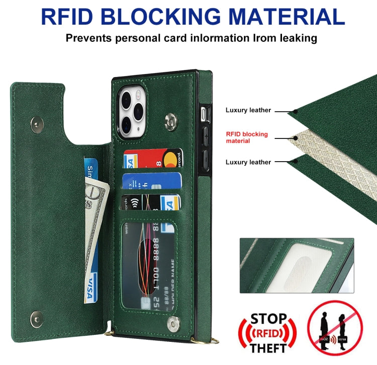 For iPhone 12 Pro Max Cross-body Square Double Buckle Flip Card Bag TPU+PU Case with Card Slots & Wallet & Photo & Strap(Green) - iPhone 12 Pro Max Cases by buy2fix | Online Shopping UK | buy2fix
