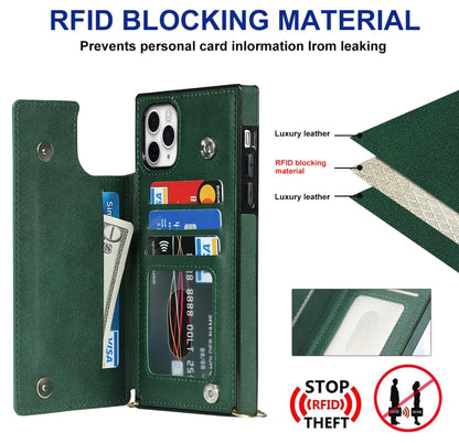 For iPhone 12 Pro Max Cross-body Square Double Buckle Flip Card Bag TPU+PU Case with Card Slots & Wallet & Photo & Strap(Green) - iPhone 12 Pro Max Cases by buy2fix | Online Shopping UK | buy2fix