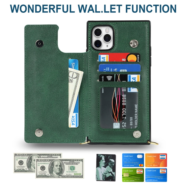 For iPhone 12 Pro Max Cross-body Square Double Buckle Flip Card Bag TPU+PU Case with Card Slots & Wallet & Photo & Strap(Green) - iPhone 12 Pro Max Cases by buy2fix | Online Shopping UK | buy2fix