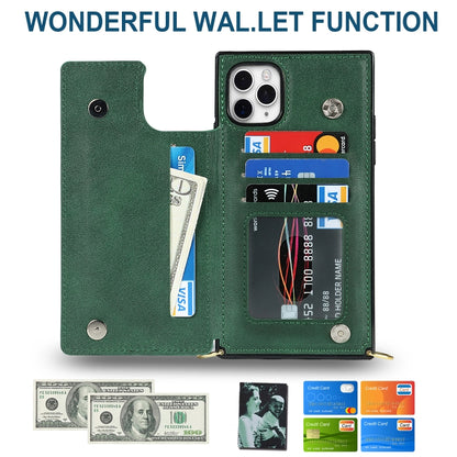 For iPhone 12 Pro Max Cross-body Square Double Buckle Flip Card Bag TPU+PU Case with Card Slots & Wallet & Photo & Strap(Green) - iPhone 12 Pro Max Cases by buy2fix | Online Shopping UK | buy2fix