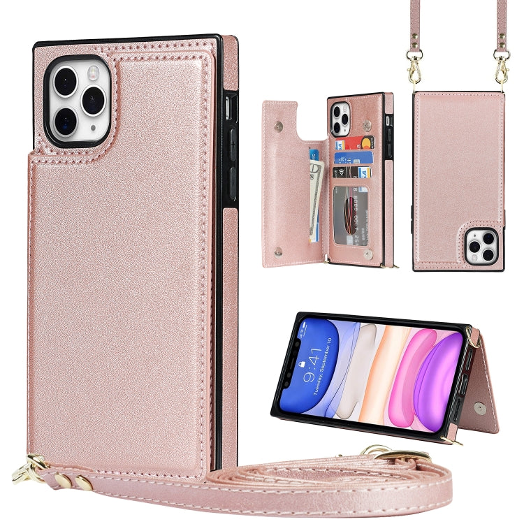 For iPhone 12 Pro Max Cross-body Square Double Buckle Flip Card Bag TPU+PU Case with Card Slots & Wallet & Photo & Strap(Rose Gold) - iPhone 12 Pro Max Cases by buy2fix | Online Shopping UK | buy2fix