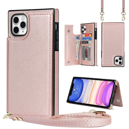 For iPhone 12 Pro Max Cross-body Square Double Buckle Flip Card Bag TPU+PU Case with Card Slots & Wallet & Photo & Strap(Rose Gold) - iPhone 12 Pro Max Cases by buy2fix | Online Shopping UK | buy2fix