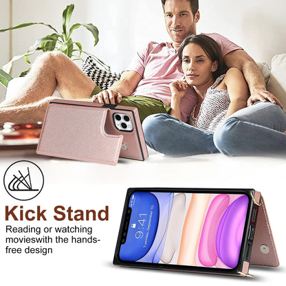 For iPhone 12 Pro Max Cross-body Square Double Buckle Flip Card Bag TPU+PU Case with Card Slots & Wallet & Photo & Strap(Rose Gold) - iPhone 12 Pro Max Cases by buy2fix | Online Shopping UK | buy2fix