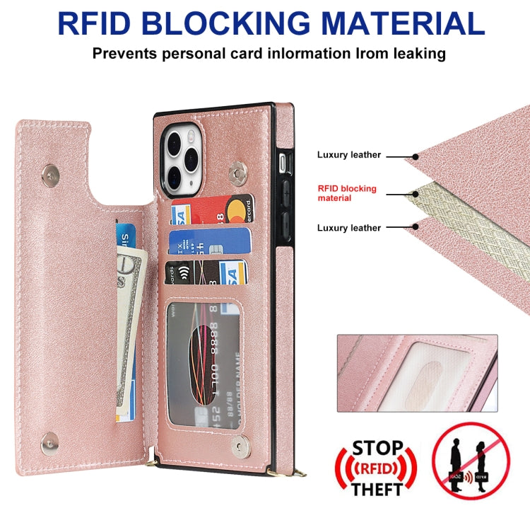 For iPhone 12 Pro Max Cross-body Square Double Buckle Flip Card Bag TPU+PU Case with Card Slots & Wallet & Photo & Strap(Rose Gold) - iPhone 12 Pro Max Cases by buy2fix | Online Shopping UK | buy2fix
