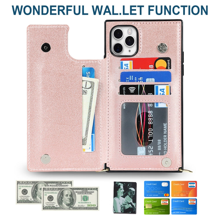 For iPhone 12 Pro Max Cross-body Square Double Buckle Flip Card Bag TPU+PU Case with Card Slots & Wallet & Photo & Strap(Rose Gold) - iPhone 12 Pro Max Cases by buy2fix | Online Shopping UK | buy2fix