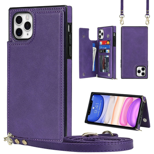 For iPhone 12 Pro Max Cross-body Square Double Buckle Flip Card Bag TPU+PU Case with Card Slots & Wallet & Photo & Strap(Purple) - iPhone 12 Pro Max Cases by buy2fix | Online Shopping UK | buy2fix