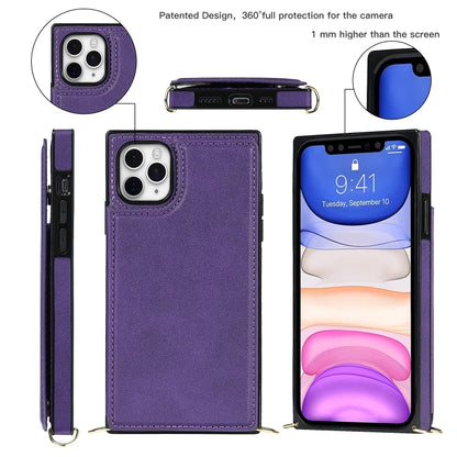 For iPhone 12 Pro Max Cross-body Square Double Buckle Flip Card Bag TPU+PU Case with Card Slots & Wallet & Photo & Strap(Purple) - iPhone 12 Pro Max Cases by buy2fix | Online Shopping UK | buy2fix