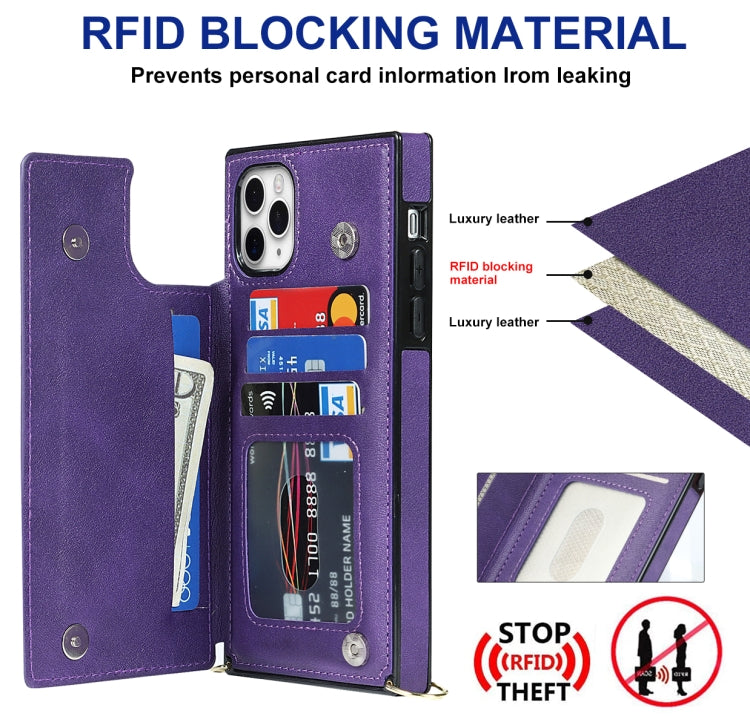 For iPhone 12 Pro Max Cross-body Square Double Buckle Flip Card Bag TPU+PU Case with Card Slots & Wallet & Photo & Strap(Purple) - iPhone 12 Pro Max Cases by buy2fix | Online Shopping UK | buy2fix