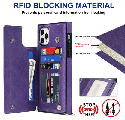 For iPhone 12 Pro Max Cross-body Square Double Buckle Flip Card Bag TPU+PU Case with Card Slots & Wallet & Photo & Strap(Purple) - iPhone 12 Pro Max Cases by buy2fix | Online Shopping UK | buy2fix