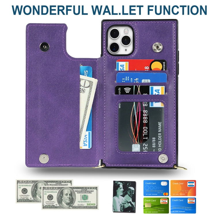 For iPhone 12 Pro Max Cross-body Square Double Buckle Flip Card Bag TPU+PU Case with Card Slots & Wallet & Photo & Strap(Purple) - iPhone 12 Pro Max Cases by buy2fix | Online Shopping UK | buy2fix