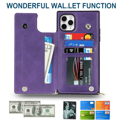 For iPhone 12 Pro Max Cross-body Square Double Buckle Flip Card Bag TPU+PU Case with Card Slots & Wallet & Photo & Strap(Purple) - iPhone 12 Pro Max Cases by buy2fix | Online Shopping UK | buy2fix