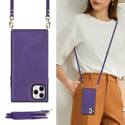 For iPhone 12 Pro Max Cross-body Square Double Buckle Flip Card Bag TPU+PU Case with Card Slots & Wallet & Photo & Strap(Purple) - iPhone 12 Pro Max Cases by buy2fix | Online Shopping UK | buy2fix