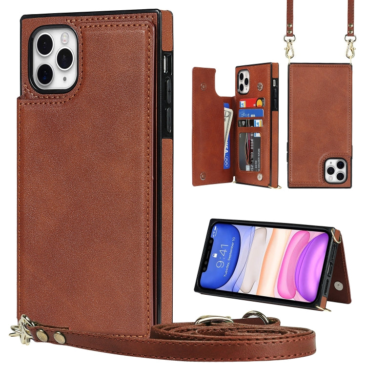 For iPhone 12 Pro Max Cross-body Square Double Buckle Flip Card Bag TPU+PU Case with Card Slots & Wallet & Photo & Strap(Brown) - iPhone 12 Pro Max Cases by buy2fix | Online Shopping UK | buy2fix