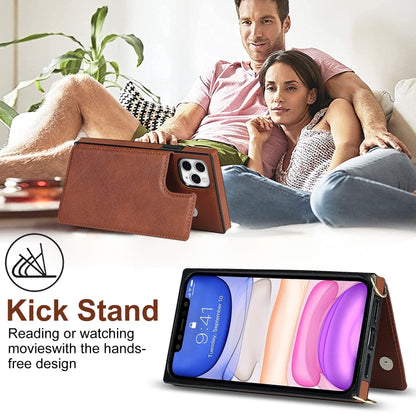For iPhone 12 Pro Max Cross-body Square Double Buckle Flip Card Bag TPU+PU Case with Card Slots & Wallet & Photo & Strap(Brown) - iPhone 12 Pro Max Cases by buy2fix | Online Shopping UK | buy2fix