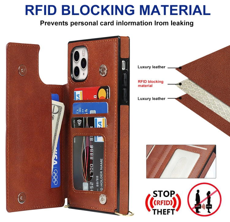 For iPhone 12 Pro Max Cross-body Square Double Buckle Flip Card Bag TPU+PU Case with Card Slots & Wallet & Photo & Strap(Brown) - iPhone 12 Pro Max Cases by buy2fix | Online Shopping UK | buy2fix