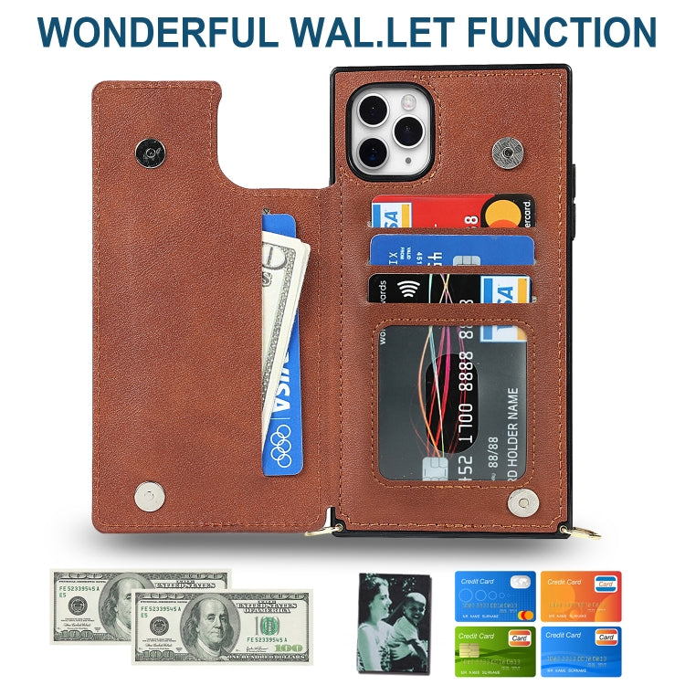 For iPhone 12 Pro Max Cross-body Square Double Buckle Flip Card Bag TPU+PU Case with Card Slots & Wallet & Photo & Strap(Brown) - iPhone 12 Pro Max Cases by buy2fix | Online Shopping UK | buy2fix