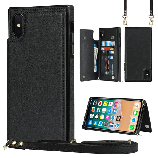 For iPhone XS Max Cross-body Square Double Buckle Flip Card Bag TPU+PU Case with Card Slots & Wallet & Photo & Strap(Black) - More iPhone Cases by buy2fix | Online Shopping UK | buy2fix