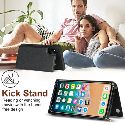 For iPhone XS Max Cross-body Square Double Buckle Flip Card Bag TPU+PU Case with Card Slots & Wallet & Photo & Strap(Black) - More iPhone Cases by buy2fix | Online Shopping UK | buy2fix