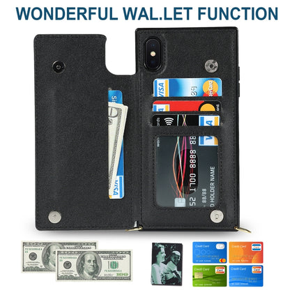For iPhone XS Max Cross-body Square Double Buckle Flip Card Bag TPU+PU Case with Card Slots & Wallet & Photo & Strap(Black) - More iPhone Cases by buy2fix | Online Shopping UK | buy2fix