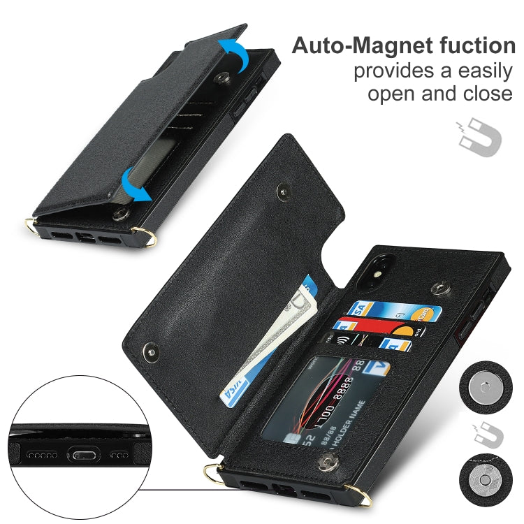 For iPhone XS Max Cross-body Square Double Buckle Flip Card Bag TPU+PU Case with Card Slots & Wallet & Photo & Strap(Black) - More iPhone Cases by buy2fix | Online Shopping UK | buy2fix