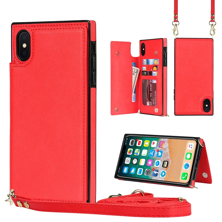 For iPhone XS Max Cross-body Square Double Buckle Flip Card Bag TPU+PU Case with Card Slots & Wallet & Photo & Strap(Red) - More iPhone Cases by buy2fix | Online Shopping UK | buy2fix