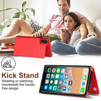 For iPhone XS Max Cross-body Square Double Buckle Flip Card Bag TPU+PU Case with Card Slots & Wallet & Photo & Strap(Red) - More iPhone Cases by buy2fix | Online Shopping UK | buy2fix