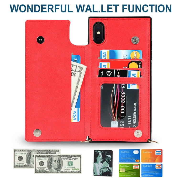 For iPhone XS Max Cross-body Square Double Buckle Flip Card Bag TPU+PU Case with Card Slots & Wallet & Photo & Strap(Red) - More iPhone Cases by buy2fix | Online Shopping UK | buy2fix