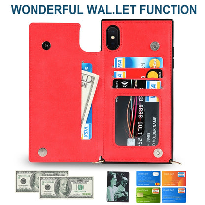 For iPhone XS Max Cross-body Square Double Buckle Flip Card Bag TPU+PU Case with Card Slots & Wallet & Photo & Strap(Red) - More iPhone Cases by buy2fix | Online Shopping UK | buy2fix
